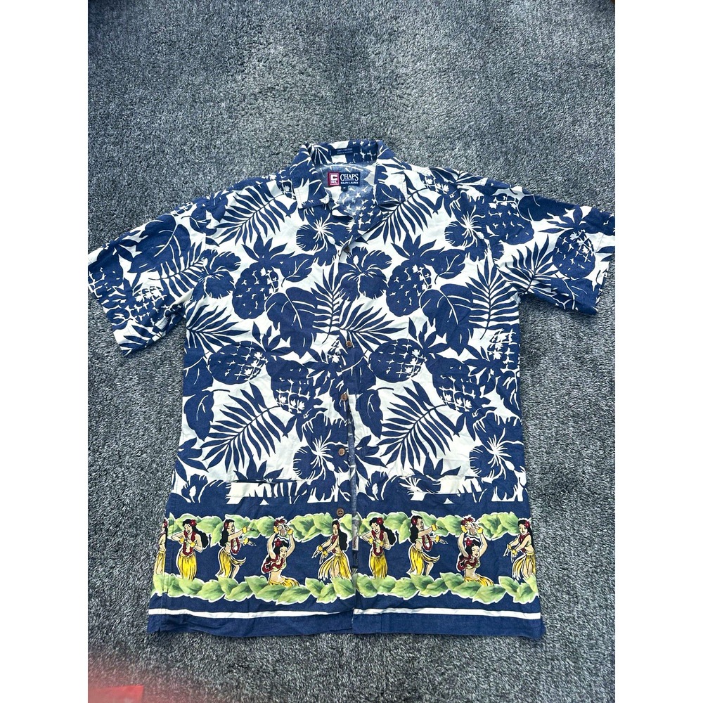 Chaps Ralph Lauren Hawaiian Shirt Men M Hula Girl Aloha Tropical Floral Camp